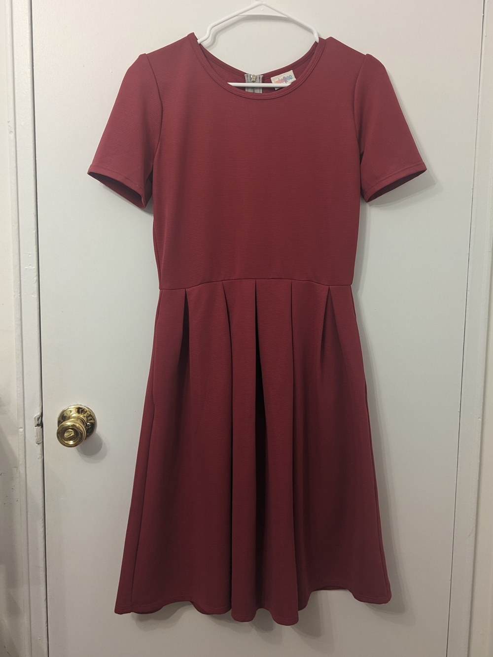 Raspberry Pleated A-Line Dress with Scooped Neck | LuLaRoe Amelia Dress, Size M